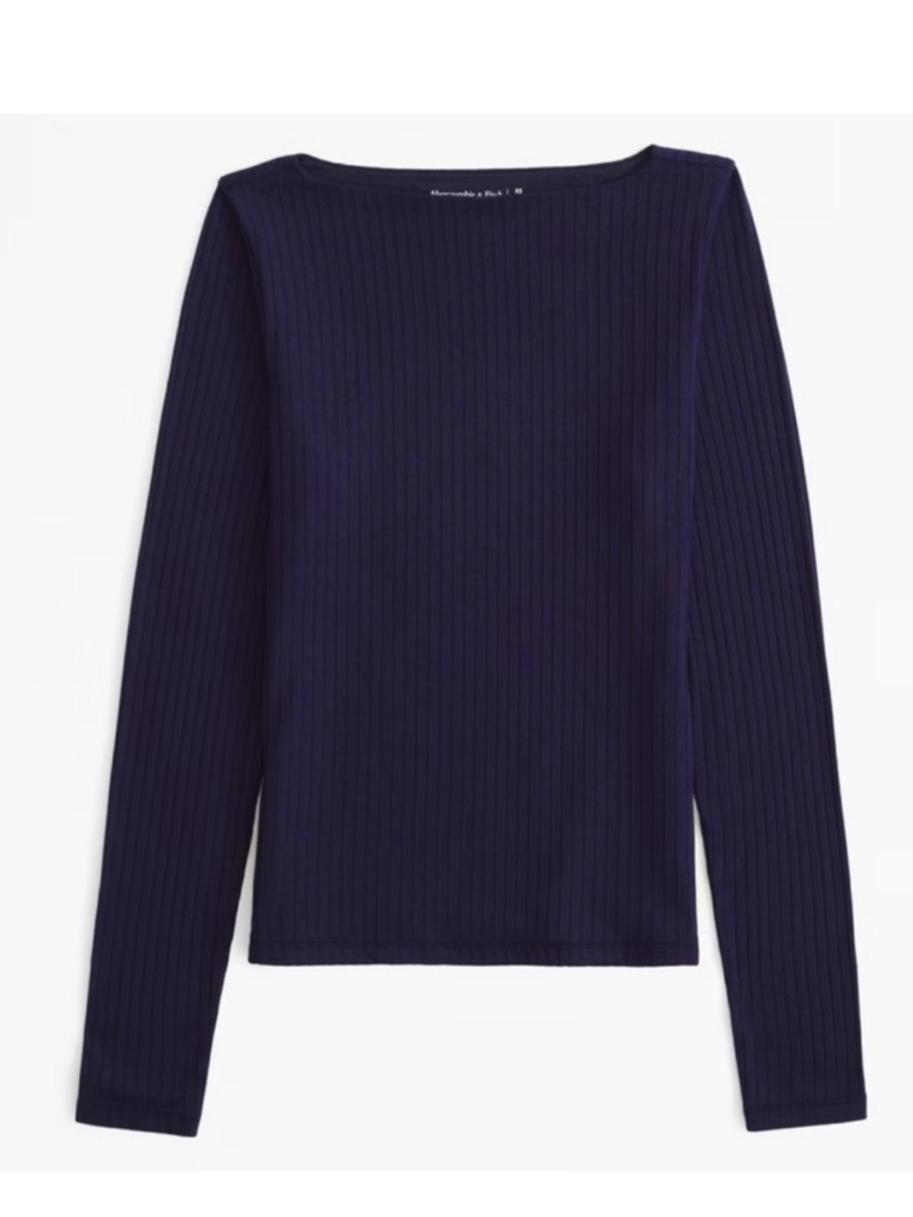 Abercrombie & Fitch Women's Dark Navy Ribbed Long Sleeve Top